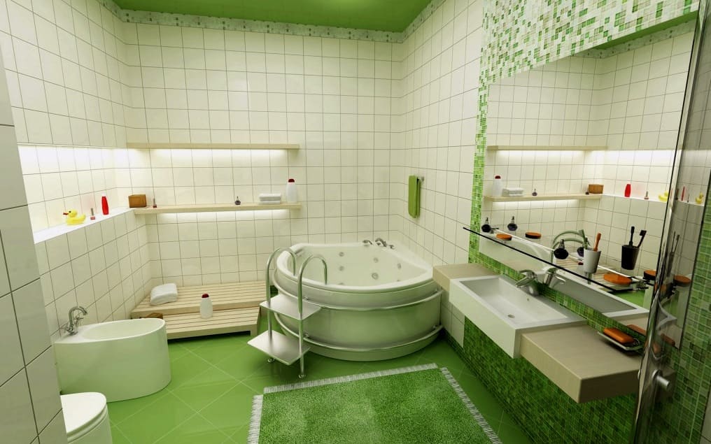 Belo-zelena notranjost kopalnice