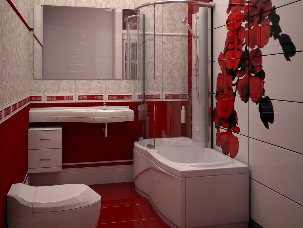 Dizajn kopalnice v rdeči barvi