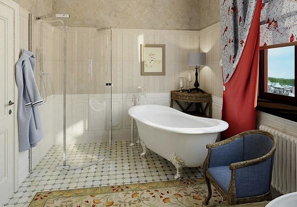 Tuš kabina v kopalnici v stilu Provence