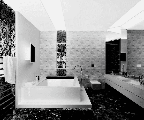 Fotografija črno-bele kopalnice