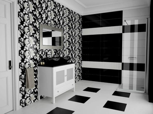izvirna črno-bela kopalnica